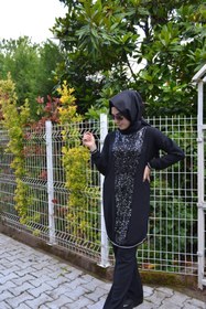 Resim AYSUN AYDEMİR Gümüş Payet Detaylı Siyah Tesettür Eşofman Takımı 