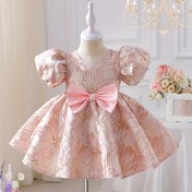 Resim Kız Çocukları Elbisesi Okul Sezonu Küçük Hediye Özel Durum Elbisesi Bebek Kızlar Yaz Şık Prenses Stili Puf Kollu Çiçek Jakarlı Elbise Özel Durumlar İçin Uygun 