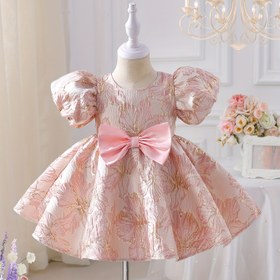 Resim Kız Çocukları Elbisesi Okul Sezonu Küçük Hediye Özel Durum Elbisesi Bebek Kızlar Yaz Şık Prenses Stili Puf Kollu Çiçek Jakarlı Elbise Özel Durumlar İçin Uygun 