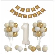 Resim 1 Yaş Kraft-gold, Deniz Kumu, Beyaz Temalı Doğum Günü Seti 