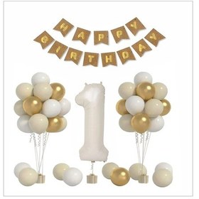 Resim 1 Yaş Kraft-gold, Deniz Kumu, Beyaz Temalı Doğum Günü Seti 
