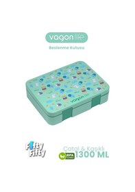 Resim Vagonlife 1300 Ml Tek Kat Sızdırmaz,karışmaz 4 Bölmeli Çocuk Beslenme Kutusu -ffb091-1300 Yeşil 