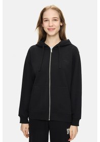 Resim Ucla Vıvıana Siyah Kapüşonlu Baskılı Fermuarlı Standard Fit Kadın Sweatshirt Siyah 