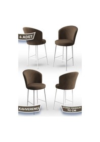 Resim Canisa Fora Serisi 4 Adet Kahve Sandalye Ada Mutfak Bar Sandalyesi Beyaz Metal Ayak Babyface Kumaş Sandalyeler Kahve Ayaklar Beyaz 