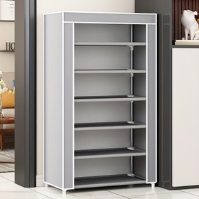 Resim Toz geçirmez kapaklı büyük kapasiteli metal ayakkabı rafı - Ev, Ofis, Garaj için çok katmanlı depolama düzenleyici | Yerden tasarruf sağlayan, kolay montaj, endüstriyel güç iron yapısı, ayakkabı depolama düzenleyici 