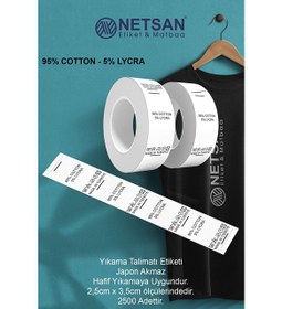 Resim Yıkama Talimatı Etiketi - 95% Cotton - 5% Lycra 2,5cm X 3,5cm 2.500'lük Sarım 