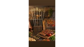 Resim Abnturk 6lı Pirinç Saplı Motifli Paslanmaz Çelik 6 adet Kebap Şişi Ömür Boyu Garantilidir, Nostaljik Görünümle Sadece Türkiyede Özel olarak Üretilir, Dünyadaki En iyi Mangal Kebap şişleri 