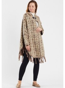 Resim Uludağ Triko Kadın Çiçek Desenli Kilim Panço Taş-Std Taş 