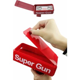 Resim Kırmızı Parti Oyuncağı Para Saçma Fırlatma Tabancası Makinesi Super Money 