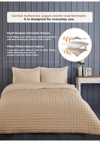 Resim Evlen Home Joy Pamuklu Yatak Örtüsü Seti Çift Kişilik 3 Parça Elyaf Dolgulu Yumuşak Günlük Yıkanabilir Bej 