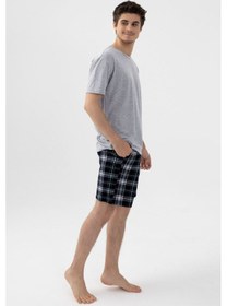 Resim Koza İç Giyim Erkek Gri Melanj Alt Desenli Şortlu Pijama Takımı Ko6305ts-3 Gri - Siyah 