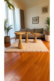 Resim Simillo Home&Living Şık Tik Ağacı Renk Ahşap Mantar Sehpa 3’lü Doğal Zigon Fiskos Takımı 