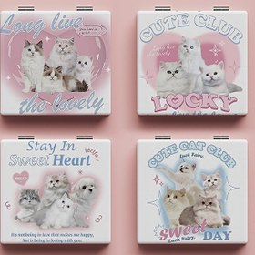 Resim Sevimli Kedi Kompakt Makyaj Aynası Mektup Kedi Baskılı Kare Çift Taraflı Katlanabilir Makyaj Aynası Ev Seyahat Açık Hava Kullanımı İçin Cep Boyutlu Kozmetik Dokunuş Aynası 