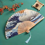Resim Kanagawa Büyük Dalgası Japon Katlanır Yelpaze - Malzeme, Geleneksel Sanat Tasarımı, Püsküllü Dans ve Dekoratif El Yelpazesi, Kadınlar İçin Mükemmel Hediye | Sanatsal Tasarım | Yelpaze 