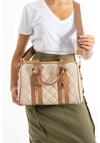 Resim Just Polo Kadın Günlük Kullanıma Uygun Ayarlanabilir Askılı Büyük Boy Lüks El & Omuz Çantası Shoulder Bag Krem Taba 
