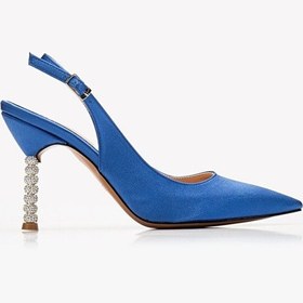 Resim Saten Taşlı Özel Tasarım El Yapımı Stiletto MAVİ 