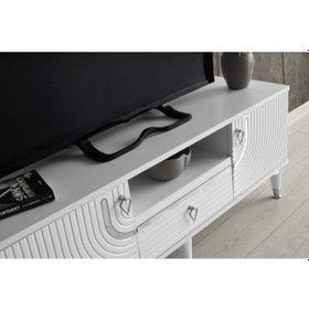 Resim 110 CM ART MDF MEBRAN KAPAK TV SEHPASI BEYAZ - GÜMÜŞ 