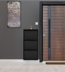 Resim Kaser Siyah Metal Ayakkabılık 3'Lü Siyah 