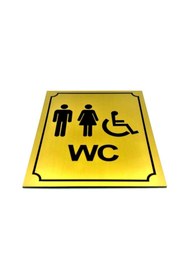 Resim GÜNEŞ LAZER Wc Tabelası Bay Engelli Yönlendirme Levhası Aynalı gold pleksi 15 Cm X 10 Cm 