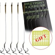 Resim FTK 6 Adet Saçlı Karp Balıkçılık Kancaları - Dayanıklı PVC, Boyutlar 2/4/6/8 #, 13.61-27.22KG Takım İçin İplik Dahil 