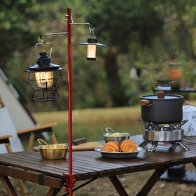 Resim 1 Adet Ağır Hizmet Tipi Katlanabilir Kamp Masası Ayak Standı - Ultra-Hafif Alüminyum alaşım Taşınabilir Kayar Bacak ile Sağlam A Çerçeve Tasarım & Çift Kancalı İstasyon, Dış Mekan, Kamplama Piknik, balkon için Uygunluk Fenerler, Ocaklar, ızgaralar - Kararlılık ve Rüzgara Dayanma Gücü İçin Sahip Olunması Zorunda olan Kompakt & Portatif Kolay Depolama Özelliği ile Backpacking&RV kullanımı (Güç gerektirmez) Siyah/Kırmızı Renkli, Camping Accessories, Hooks for Camping 