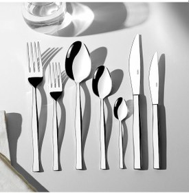 Resim Nehir Zarif Sade 12 Kişilik 84 Parça Kutulu Çatal Kaşık Bıçak Takımı GÜmüş 