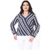 Resim Kadın Büyük Beden Bej Dokuma Viskon Kumaş Kapalı Anvelop Bluz 65n37614-lacivert Lacivert 