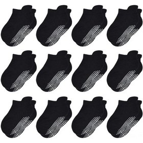 Resim Xindoker 3-5 Yaş Çocuklar İçin Kaymayı Önleyen 12 Çift Siyah Bebek Patik Çorap ÇoK Renkli 