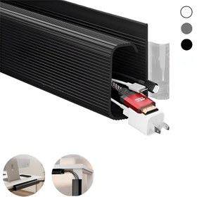 Resim 2 adet Kendinden Yapışkanlı Alt Kablo Rayı, PVC Görünmez Yuvalı Organizatör, 39.88cm Uzunluk, Matkap Gerektirmeyen Kurulum, Monitörler ve Bilgisayarlar için Çoklu Hattı Yönetim, Bilgisayar Aksesuarı|Sleek Black|Dayanıklı PVC Malzeme 