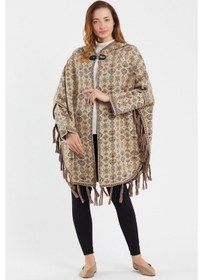Resim Uludağ Triko Kadın Çiçek Desenli Kilim Panço Taş-Std Taş 