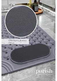Resim Purish Banyo Duş Küvet Için Vantuzlu Kaydırmaz, Su Drenajlı, Masaj Noktalı Paspas - Mat Gri - 69,5x36cm Antrasit Gri 