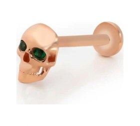 Resim Cherry By Özkonak Kuru Kafa Yeşil Taş Detaylı Tragus Piercing Sarı 