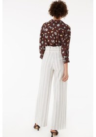 Resim Exquise Yüksek Bel Geniş Paça Çizgili Keten Pantolon - Minimalist Stil Orjinal 