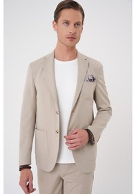 Resim Efor Comfort Fit Mono Yaka Çift Yırtmaç Torba Cep Kendinden Desenli Casual Bej Ceket C 706 Bej 