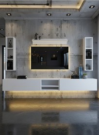 Resim Resital Ledli Duvara Monte Tv Sehpası - Beyaz - W6001-1 Beyaz 