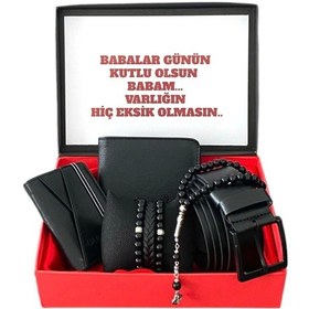 Resim Carlino Erkek Siyah Deri Cüzdan Kemer Kartlık Tesbih Ve 3 Adet Bileklik Siyah 