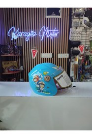 Resim karagöz motor Çocuk kaskı çenesiz Mavi 