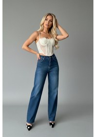 Resim Kadın Modern İz Detaylı Pantolon Mavi-2 