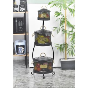 Resim Evistro Metal Standlı 3 Katlı Delikli Patates Soğan Sarımsak Kovası Siyah 