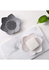 Resim Lotus Tasarımlı Şık Sabunluk - Su Giderli Katı Sabunluk Beyaz Siyah 
