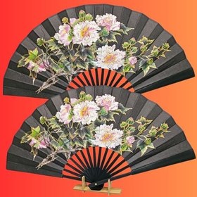 Resim Çin Bambu Keten Kumaş Yelpaze 01BSA Siyah Büyük Boy 60cm No.1S 