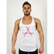 Resim Beyaz Erkek Regular Fit -Pink Trust Sword- Baskılı Sporcu Atlet 