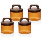 Resim Akasya Kulplu Cam Kavanoz Seti Amber 4 Parça 350 Ml The Mia