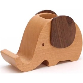 Resim Sevimli Ahşap Kalemlik, Fil Şeklinde Ahşap Kalemlik, Çok İşlevli Yaratıcı Fil Şekilli Ahşap Kalem Düzenleyici Ve Fil Telefon Tutucu 