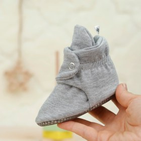 Resim Ella Bonna Organik Pamuk Bebek Pandufu, Kaydırmaz Taban, Yenidoğan Patiği, Ev Kreş Ayakkabısı, Gri 