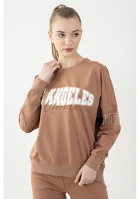 Resim Maraton Sportswear Oversize Kadın Bisiklet Yaka Uzun Kol Basic Mantar Sweatshirt 22168-mantar 