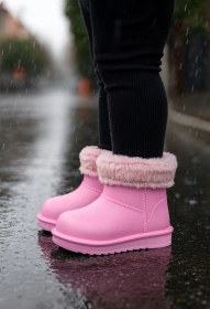Resim Su Geçirmez İçi Kürklü Kız Çocuk Eva Yağmur Kar Botu Pembe 