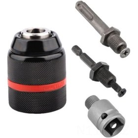 Resim Aubyhe Tam Metal Darbeli Matkap, 13mm Kendinden Kilitleyici Somun Tutucu, Dairesel-hexagonal Sap Dönüştürücü Ve 4'lü Aksesuar Seti 