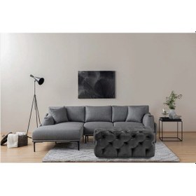 Resim Gazzini Kare Chester Model Kapitoneli Orta Puf- Modern Puf Antrasit 