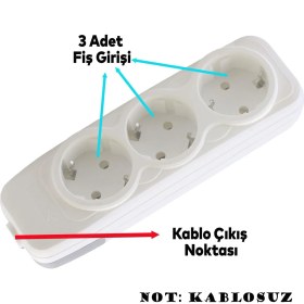 Resim Badem10 Grup Priz 3'lü Anahtarsız Kablosuz Başlık Piriz Klemensli Üçlü 